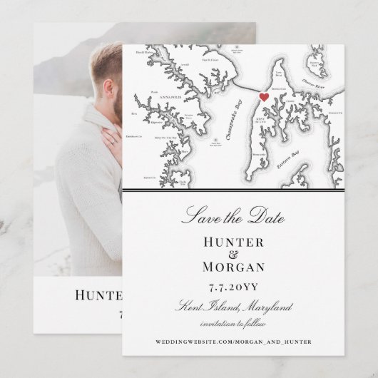 Chesapeake Bay Beach Club Elegant Zwart Wit Save The Date (Voorkant / Achterkant)