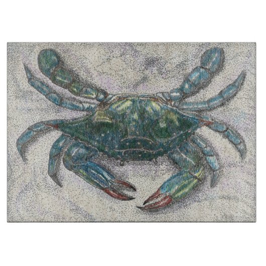 Chesapeake Bay Blue Crab Glass Cutting Board Snijplank (Voorkant)