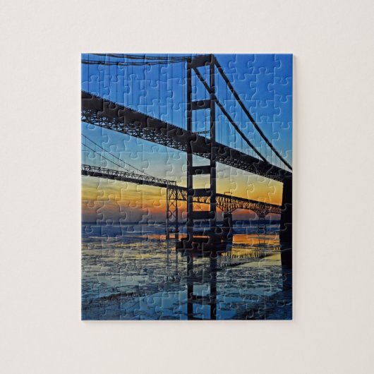 Chesapeake Bay Bridge Sunset Over Icy Waters Legpuzzel (Verticaal)