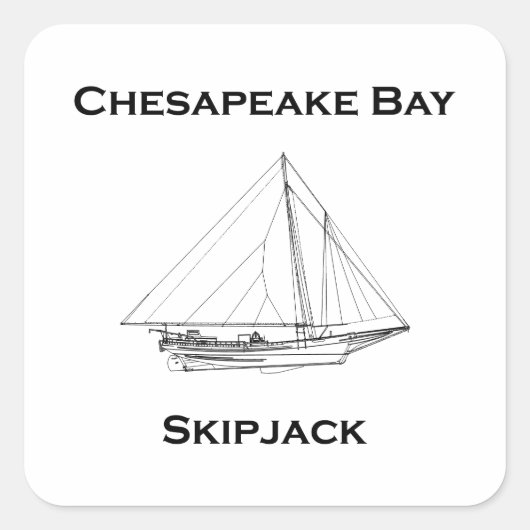 Chesapeake Bay  gestreepte zeilboot Tekening Vierkante Sticker (Voorkant)
