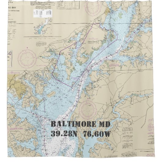 Chesapeake Bay Latitude Lengtegraad Nautische boot Douchegordijn (Voorkant)