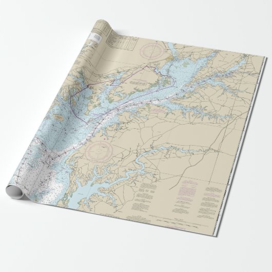 Chesapeake Bay  Nautische Kaart Cadeaupapier (Uitgerold)