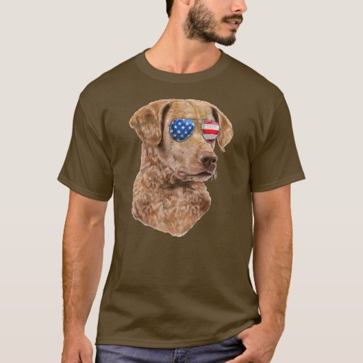 Chesapeake Bay Retriever Amerikaans Vlag op de vie T-shirt (Voorkant)