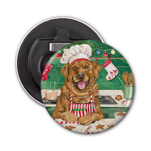 Chesapeake Bay Retriever Bakken: Feestelijke Kerst Button Flesopener (Voorkant)