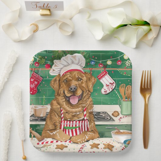 Chesapeake Bay Retriever Bakken: Feestelijke Kerst Papieren Bordje (Huwelijk)