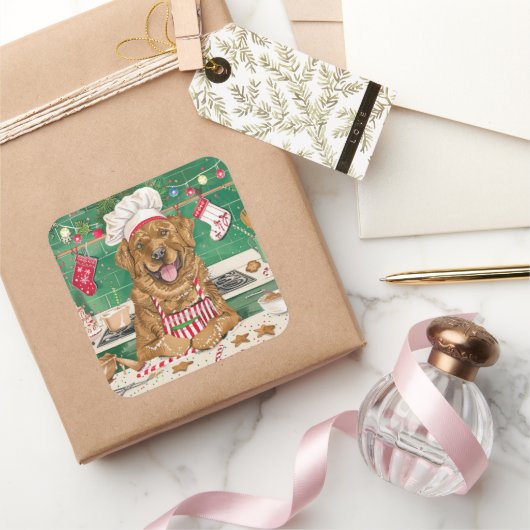 Chesapeake Bay Retriever Bakken: Festive Kerstmis Vierkante Sticker (Geschenken)