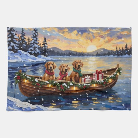Chesapeake Bay Retriever Christmas Boat Holiday Theedoek (Horizontaal)