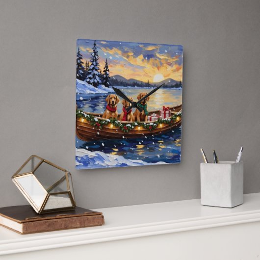 Chesapeake Bay Retriever Christmas Boat Holiday Vierkante Klok (Kantoor)