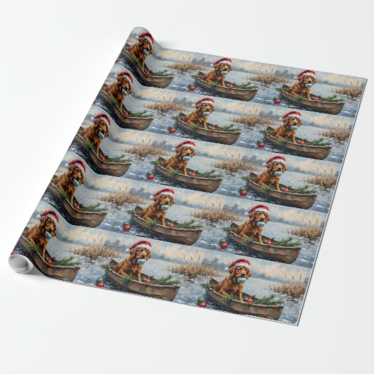 Chesapeake Bay Retriever Christmas Hunting Boat Cadeaupapier (Uitgerold)