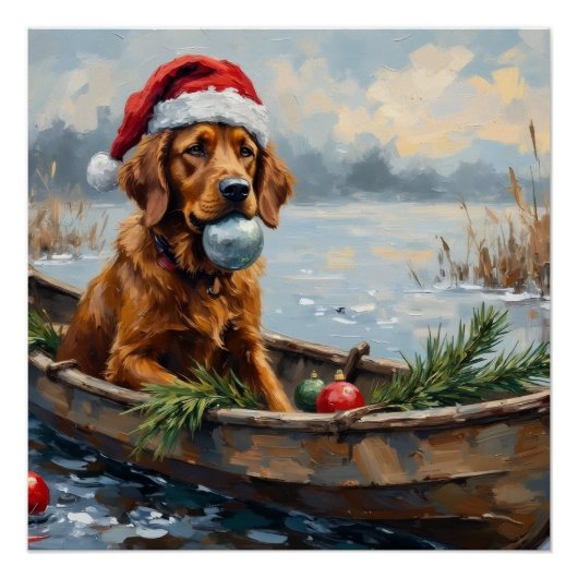 Chesapeake Bay Retriever Christmas Hunting Boat Perfect Poster (Voorkant)