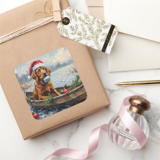 Chesapeake Bay Retriever Christmas Hunting Boat Vierkante Sticker (Geschenken)