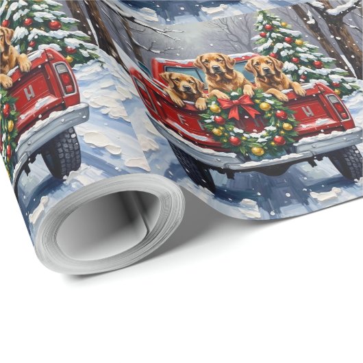 Chesapeake Bay Retriever Christmas Red Truck Cadeaupapier (Rol Hoek)