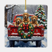 Chesapeake Bay Retriever Christmas Red Truck  Keramisch Ornament (Achterkant)