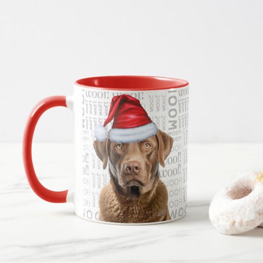 Chesapeake Bay Retriever Dog Santa Wolf Achtergron Mok (Met donut)