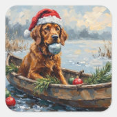 Chesapeake Bay Retriever Kerst Jachtboot Vierkante Sticker (Voorkant)