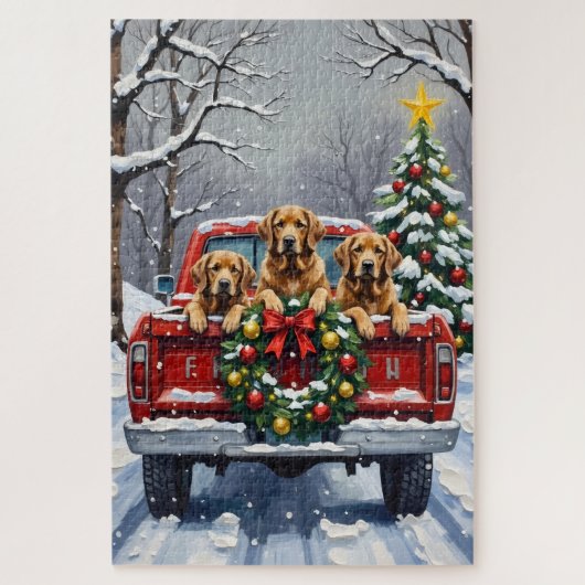 Chesapeake Bay Retriever Kerstmis Rode Truck Legpuzzel (Verticaal)