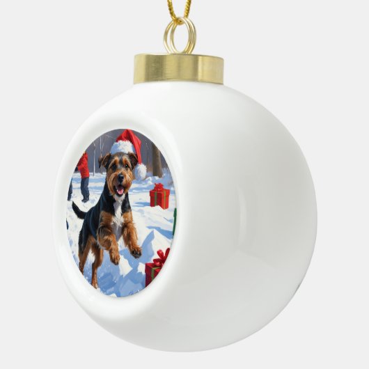 Chesapeake Bay Retriever Sneeuw met Kerstmis Pet Keramische Bal Ornament (Rechts)