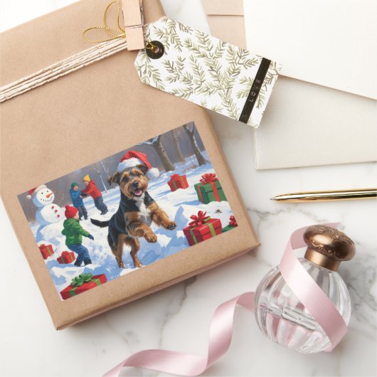 Chesapeake Bay Retriever Sneeuw met Kerstmis Pet Rechthoekige Sticker (Geschenken)