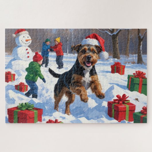 Chesapeake Bay Retriever Sneeuw met Kerstmuts Legpuzzel (Horizontaal)