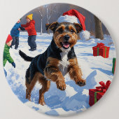 Chesapeake Bay Retriever Sneeuw met Kerstmuts Ronde Button 6,0 Cm (Voorkant)