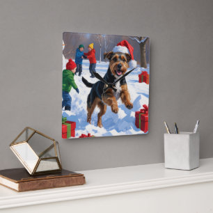 Chesapeake Bay Retriever Sneeuw met Kerstmuts Vierkante Klok