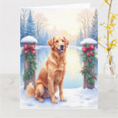 Chesapeake Bay Retriever Winter Lakeside Christmas Kaart (Gele Bloem)