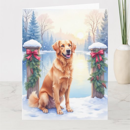 Chesapeake Bay Retriever Winter Lakeside Christmas Kaart (Voorkant)