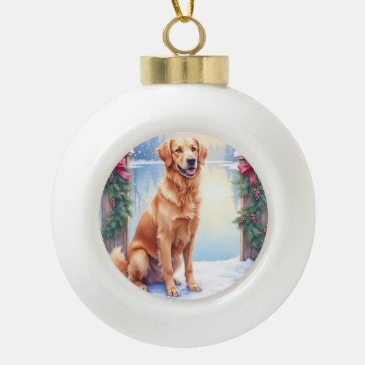Chesapeake Bay Retriever Winter Lakeside Christmas Keramische Bal Ornament (Voorkant)