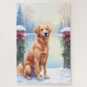 Chesapeake Bay Retriever Winter Lakeside Christmas Legpuzzel (Verticaal)