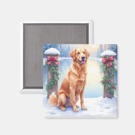 Chesapeake Bay Retriever Winter Lakeside Christmas Magneet (Voorkant / Achterkant)