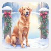 Chesapeake Bay Retriever Winter Lakeside Christmas Vierkante Sticker (Voorkant)