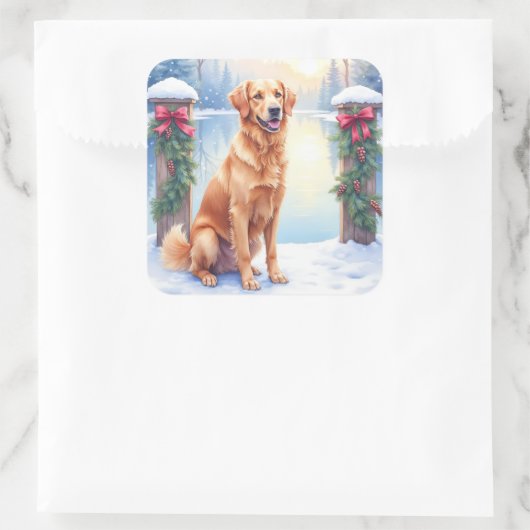 Chesapeake Bay Retriever Winter Lakeside Christmas Vierkante Sticker (Tas)