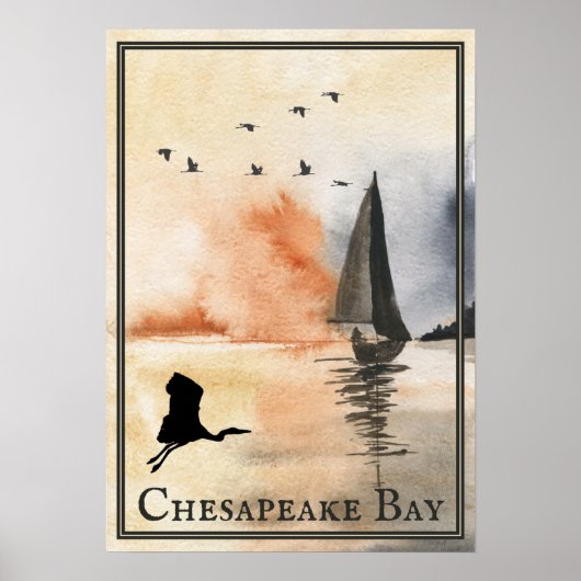 Chesapeake Bay Sailboat and Birds Sunset Poster (Voorkant)