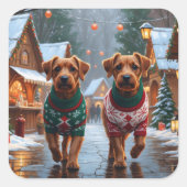 Chesapeake Bay Terrier Christmas Snow Holiday Vierkante Sticker (Voorkant)