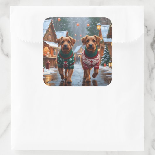 Chesapeake Bay Terrier Christmas Snow Holiday Vierkante Sticker (Tas)