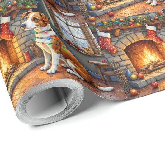 Chesapeake Bay Terrier Fireplace Christmas Lights Cadeaupapier (Rol Hoek)