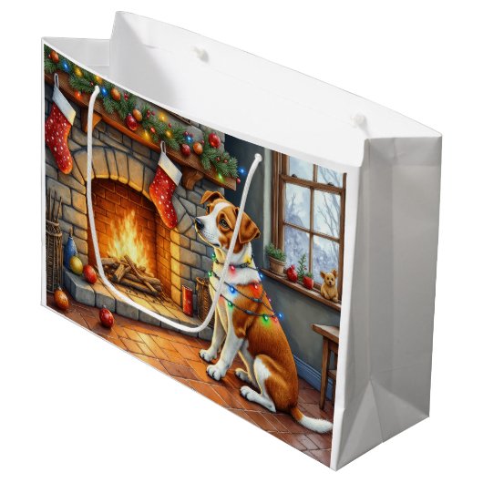 Chesapeake Bay Terrier Fireplace Christmas Lights Groot Cadeauzakje (Voorkant Gekanteld)