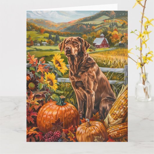 Chesapeake Bay Terrier Herfst Oogst Thanksgiving Kaart (Gele Bloem)