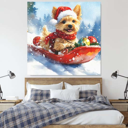 Chesapeake Bay Terrier Hond in Sledge Kerstmis Canvas Afdruk (Insitu (Slaapkamer))