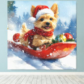 Chesapeake Bay Terrier Hond in Sledge Kerstmis Canvas Afdruk (Insitu (Houten vloer))