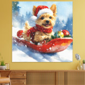 Chesapeake Bay Terrier Hond in Sledge Kerstmis Canvas Afdruk (Insitu (Woonkamer))