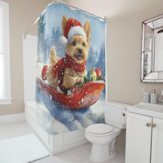Chesapeake Bay Terrier Hond in Sledge Kerstmis Douchegordijn (In situ)