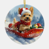 Chesapeake Bay Terrier Hond in Sledge Kerstmis Keramisch Ornament (Voorkant)