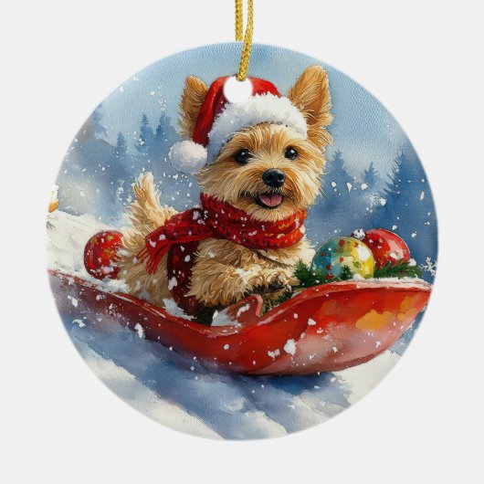 Chesapeake Bay Terrier Hond in Sledge Kerstmis Keramisch Ornament (Voorkant)
