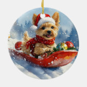 Chesapeake Bay Terrier Hond in Sledge Kerstmis Keramisch Ornament (Achterkant)