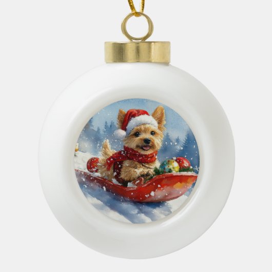 Chesapeake Bay Terrier Hond in Sledge Kerstmis Keramische Bal Ornament (Voorkant)