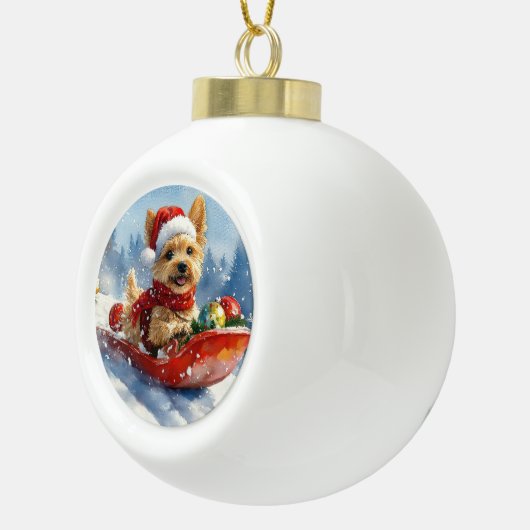 Chesapeake Bay Terrier Hond in Sledge Kerstmis Keramische Bal Ornament (Rechts)