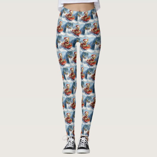 Chesapeake Bay Terrier Hond in Sledge Kerstmis Leggings (Voorkant)