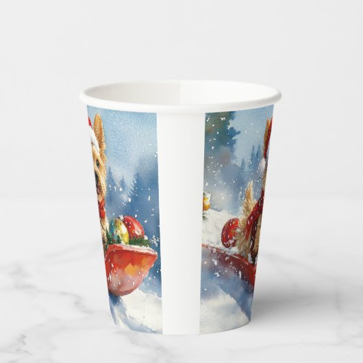 Chesapeake Bay Terrier Hond in Sledge Kerstmis Papieren Bekers (Links)