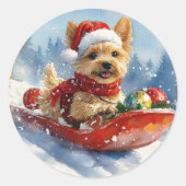 Chesapeake Bay Terrier Hond in Sledge Kerstmis Ronde Sticker (Voorkant)